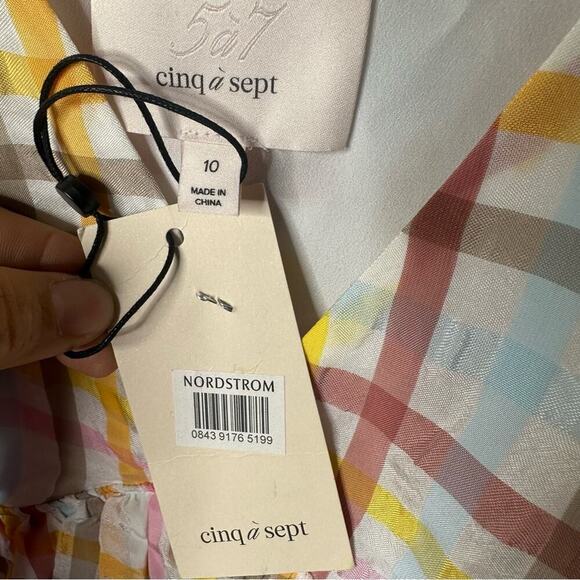 Cinq A Sept gingham plaid tiered midi ruffle dress size 10 spring vacation astor - Picture 4 of 6